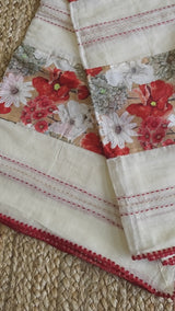 Cotton Printed Red Floral Kantha work Dupatta