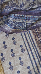 Cotton Printed Dress material Beige Bule