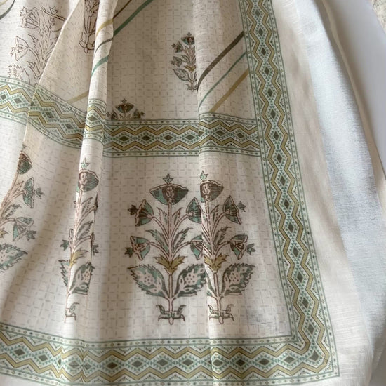 Mul linen pitta work and all over printed salwar suit material