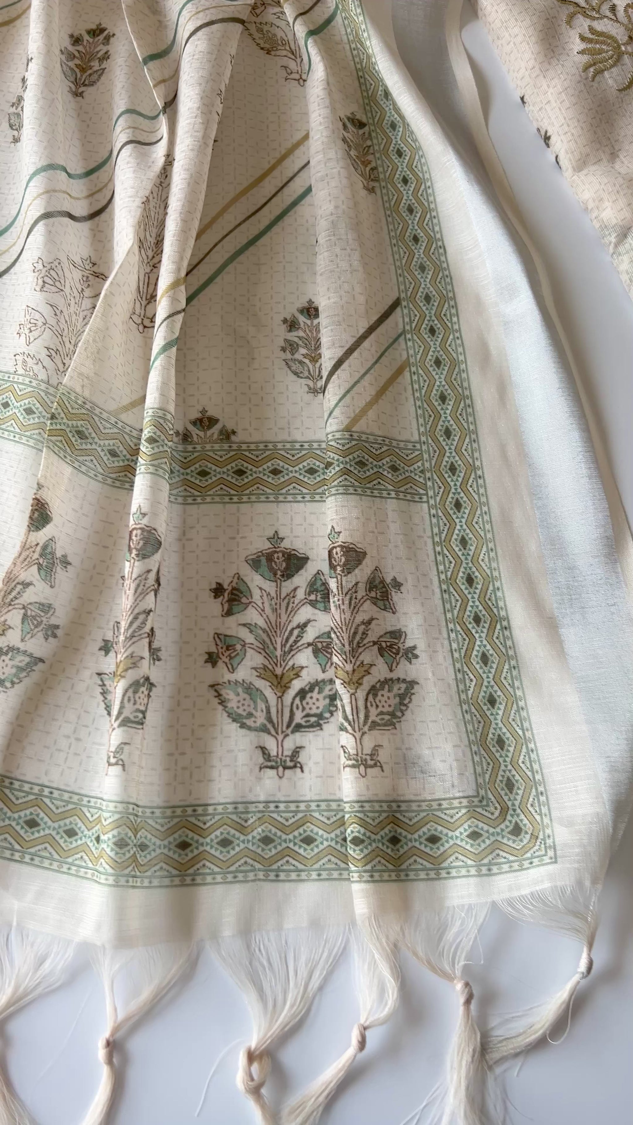 Mul linen pitta work and all over printed salwar suit material