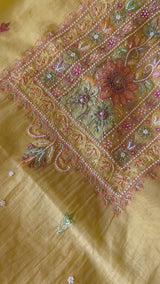 Yellow Mul handwork chikankari Kurta Dupatta set