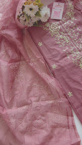 Pastel Pink Mul Chanderi dress material with pitta and mukaish work dupatta