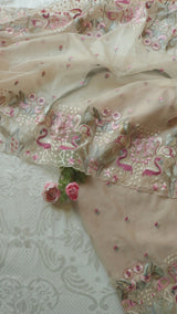 Pure Organza light brown colorful Flamingo embroidery Dress material