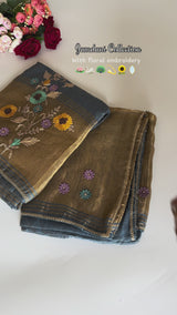 Blue Floral Embroidery tissue Jamdani Dress material