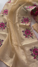 Yellow Sunflower Embroidery Crush dress material unstitched