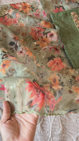 Chanderi with Organza dupatta - Dress material