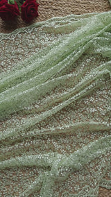 Green Net saree for tall 48 inch height. Indian net saree with thread embroidery