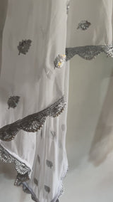 White Georgette dupatta with silver border and embroidery