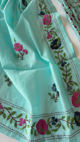Sky blue Phulkari embroidery Unstitched suit material