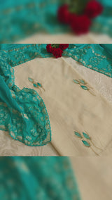 Pure Maheshwari kurta with Blue cotton patchwork dupatta- 2Pcs set