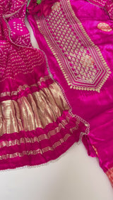 Pink Gajji Silk With gotta work neck Unstitched suit