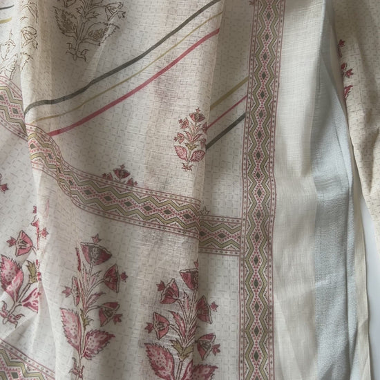 Premium cream mul linen dress material for women suitable for daytime festive and small function wear