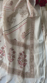 Premium cream mul linen dress material for women suitable for daytime festive and small function wear
