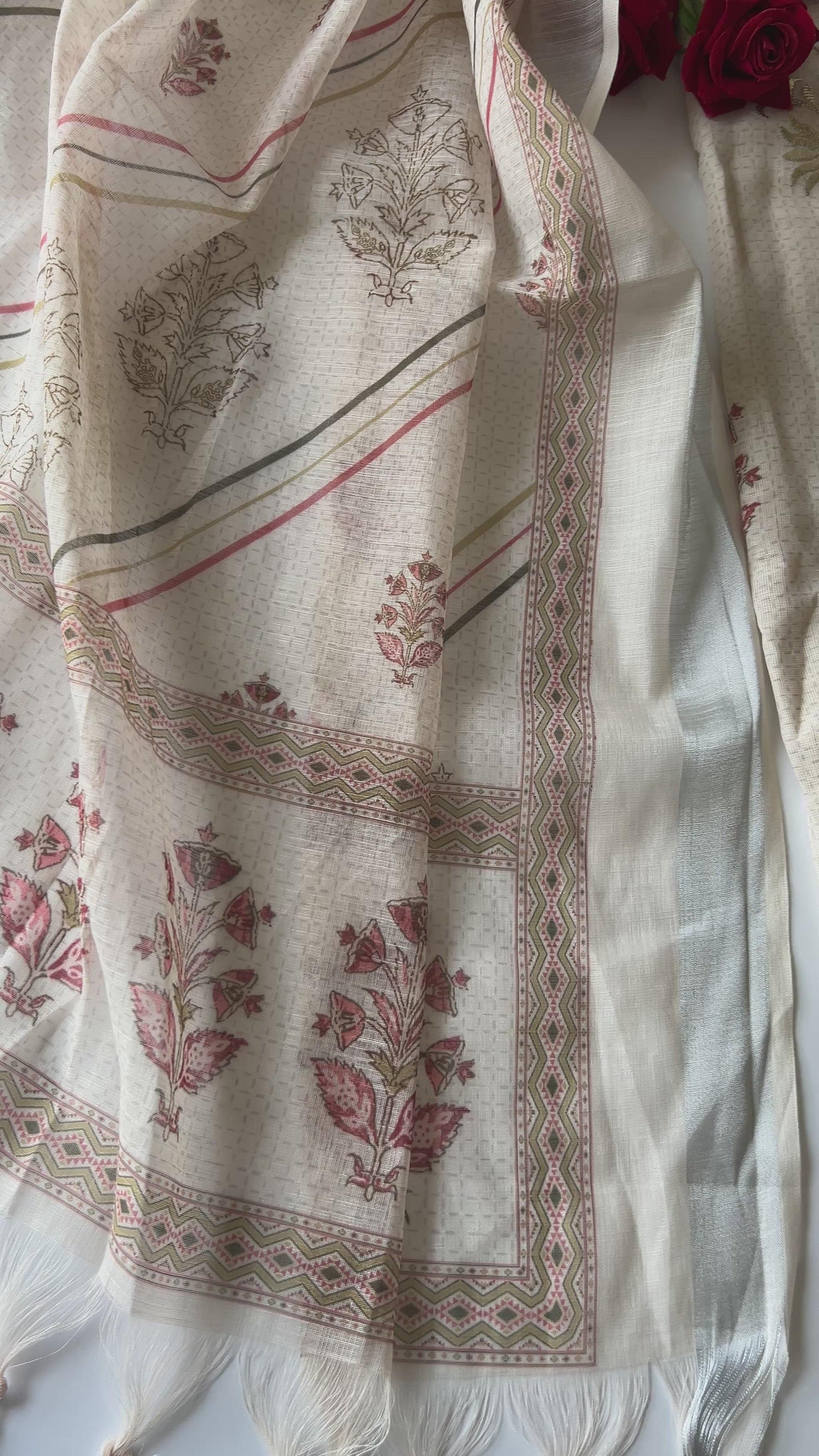 Premium cream mul linen dress material for women suitable for daytime festive and small function wear