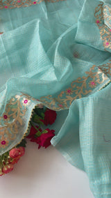 Blue Kotta with gotta embroidered kurta dupatta set Unstitched