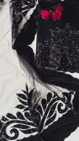 Black Velvet cut work designer party wear unstitched suit set