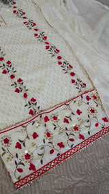 White Embroidered cotton salwar kameez material - Unstitched