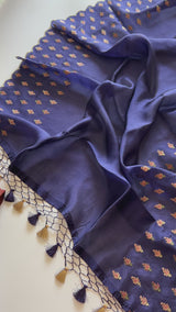 Blue Raw Mango handloom embroidered unstitched suit.