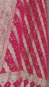 Partywear Gold kurta with Red dupatta unstitched suit set