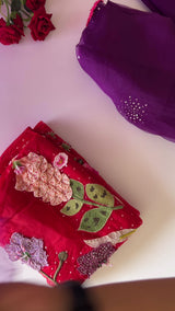 Red Fairy tale Embroidery on Organza premium unstitched dress material with 3D floral work