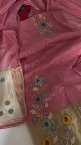 Pink Floral Embroidery tissue Jamdani Dress material