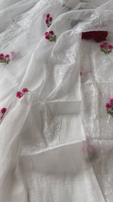 White Kotta floral embroidered kurta dupatta set Unstitched