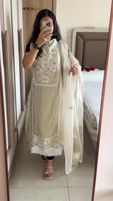 Grey Viscose Muslin dress material unstitched Suit set