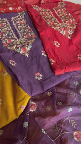 Purple Mul chanderi full embroidery dupatta thread work unstitched suit