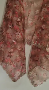 Brown printed organza dupatta