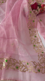 Pink Kotta with gotta embroidered kurta dupatta set Unstitched