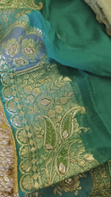 Pista green Party wear Shimmer tissue Dress material with Potli bag contrast dupatta