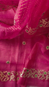 Red Kotta with kotta embroidered kurta dupatta set Unstitched
