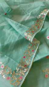 Greenish Kotta with kotta embroidered kurta dupatta set Unstitched
