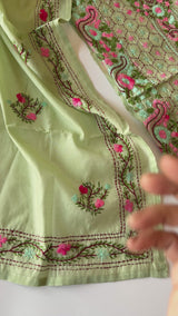 Pista green Phulkari embroidery Unstitched suit material