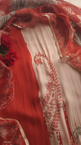 Masleen Handwork Unstitched suit with print and mirrors