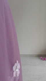 Purple Indian saree with rainbow sequin embroidery border - Fancy sari