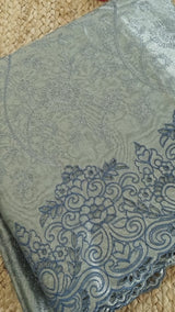 Blue tissue with cutwork and scallop embroidery