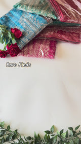 Blue soft Organza crepe with Pitta work and bandej