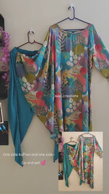 Co-ord set with one side kaftan. Dhoti pant and kurti set