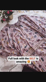 Printed embroidered coord set with belt.