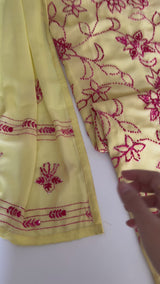 Yellow Georgette Knot Embroidery Unstitched suit set 3 pc