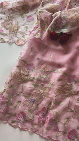 Floral Embroidery on Pure Silk Organza premium unstitched dress material in Pastel Pink