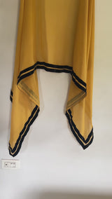 Yellow georgette dupatta with black velvet border