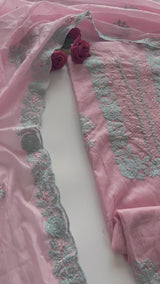 Pink Mul Chanderi embroidered Unstitched Suit