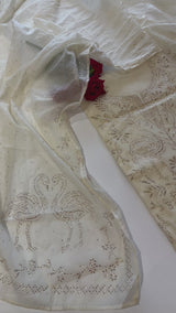 Off White Mul Chanderi dress material with mukaish -Flamingo