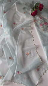 Blue thread Embroidery unstitched suit