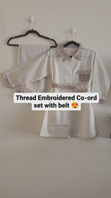 Embroidered coord set with belt.