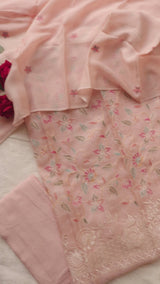 Pure Kotta with floral embroidery Dress material