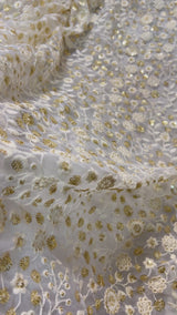 Dyeable net sequin flower embroidered fabric for lehengas, kurtas.