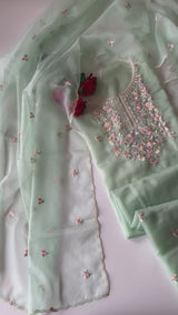 Green thread Embroidery unstitched suit